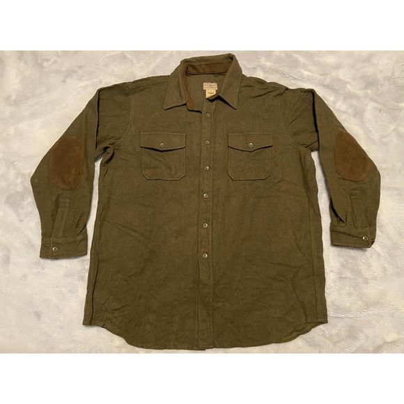 LL Bean Men's Button Down L/S Wool Blend Shirt Olive Green Size L Tall *see desc - Picture 1 of 10